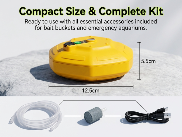 Qpets Floating Live Bait Aerator with 2000mAh Rechargeable Battery, IPX7 Waterproof Design