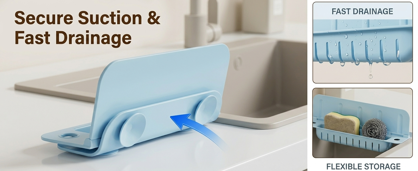 HASTHIP Silicone Kitchen Sink Splash Guard with Detachable Baffle and Draining Storage Basket