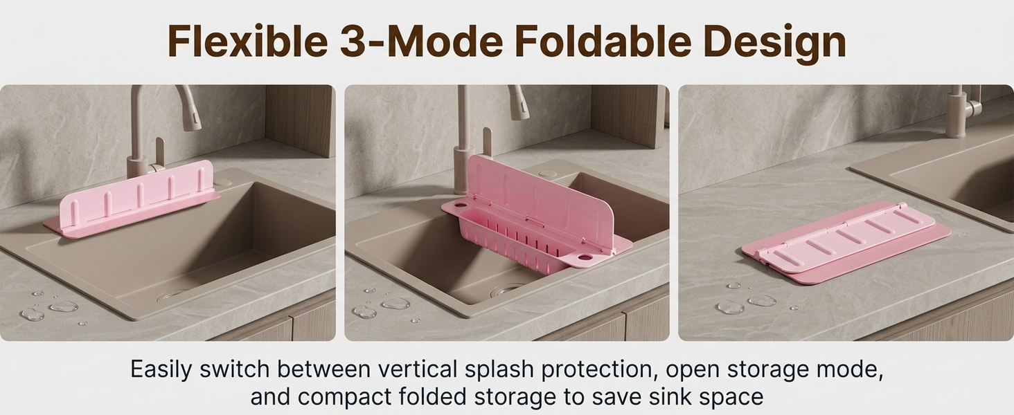 HASTHIP Silicone Kitchen Sink Splash Guard with Detachable Baffle and Draining Storage Basket