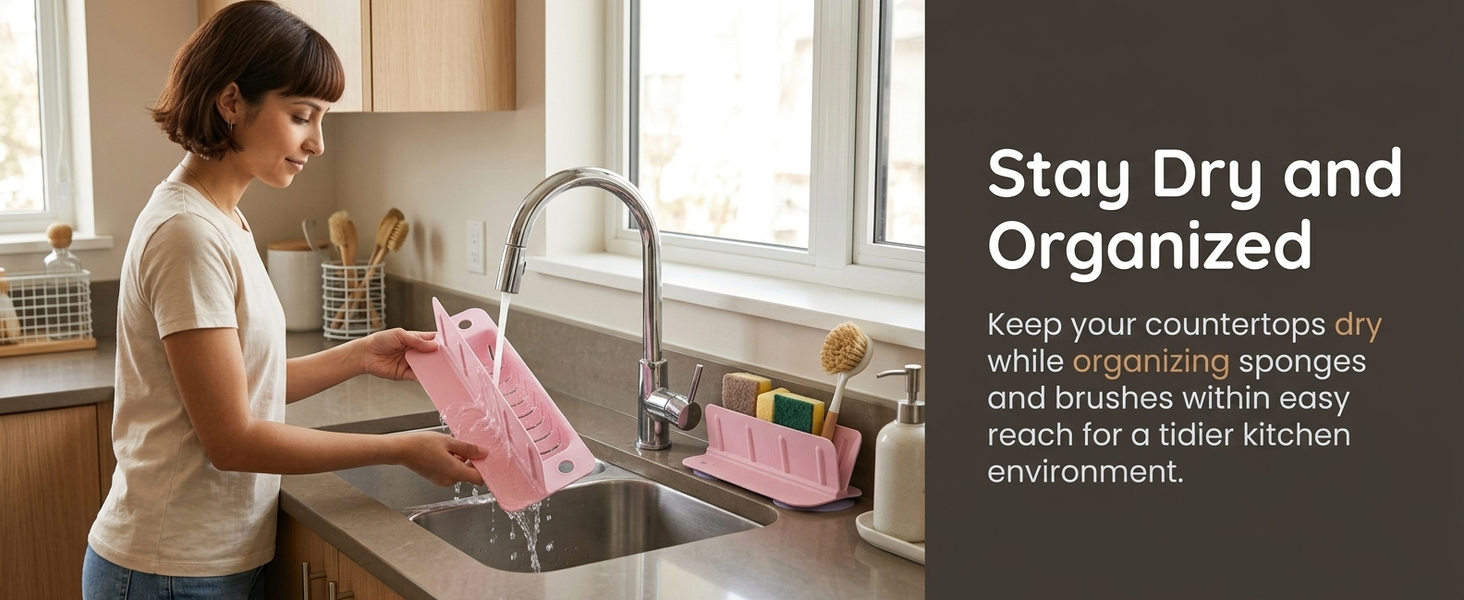 HASTHIP Silicone Kitchen Sink Splash Guard with Detachable Baffle and Draining Storage Basket