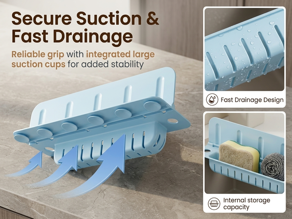 HASTHIP Silicone Kitchen Sink Splash Guard with Detachable Baffle and Draining Storage Basket