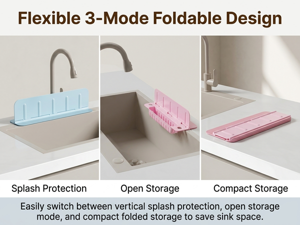 HASTHIP Silicone Kitchen Sink Splash Guard with Detachable Baffle and Draining Storage Basket