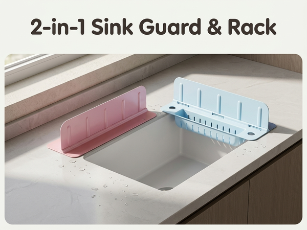 HASTHIP Silicone Kitchen Sink Splash Guard with Detachable Baffle and Draining Storage Basket