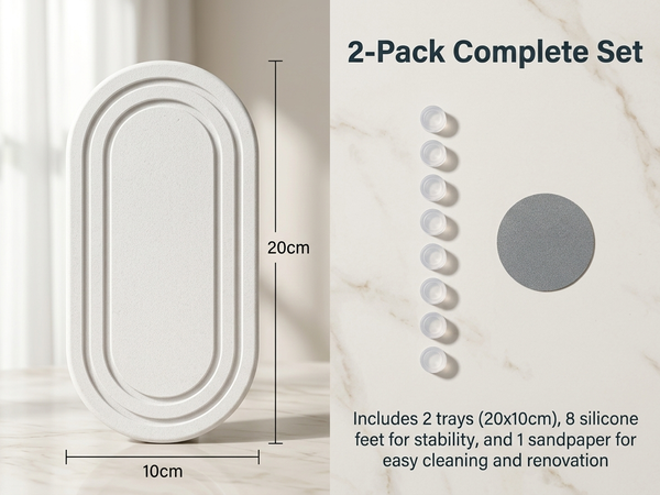 HASTHIP Quick-Dry Water-Absorbing Stone Tray for Bathroom, Kitchen and Laundry Use