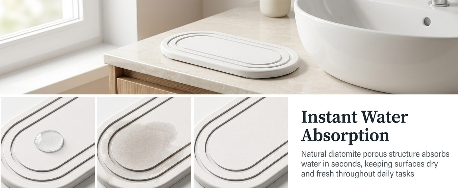 HASTHIP Quick-Dry Water-Absorbing Stone Tray for Bathroom, Kitchen and Laundry Use