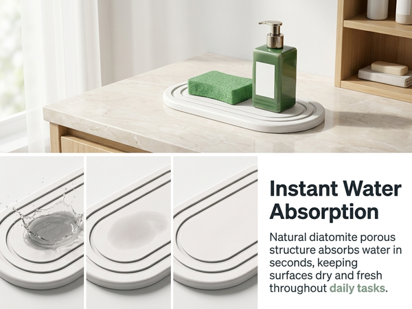 HASTHIP Quick-Dry Water-Absorbing Stone Tray for Bathroom, Kitchen and Laundry Use