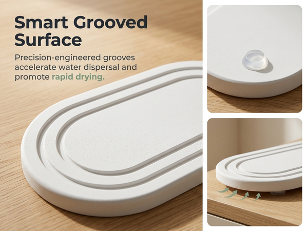 HASTHIP Quick-Dry Water-Absorbing Stone Tray for Bathroom, Kitchen and Laundry Use