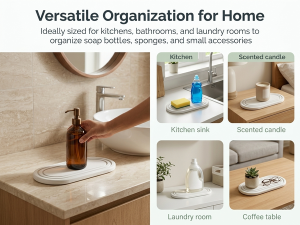 HASTHIP Quick-Dry Water-Absorbing Stone Tray for Bathroom, Kitchen and Laundry Use