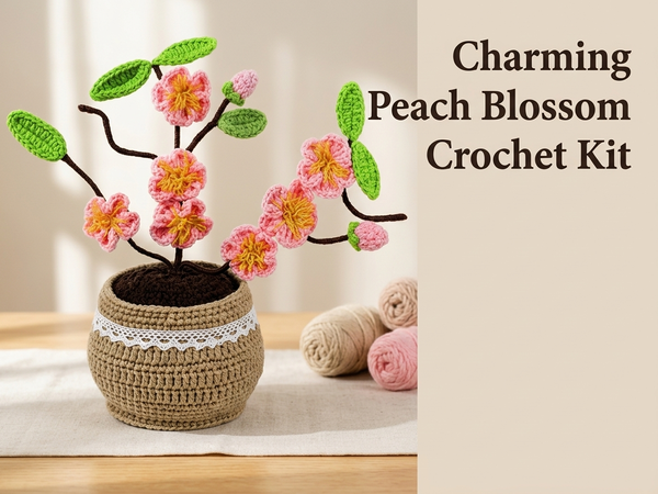 HASTHIP Beginner Peach Blossom Crochet Flower Kit with Soft Yarn, Hook, Needle and Video Tutorials