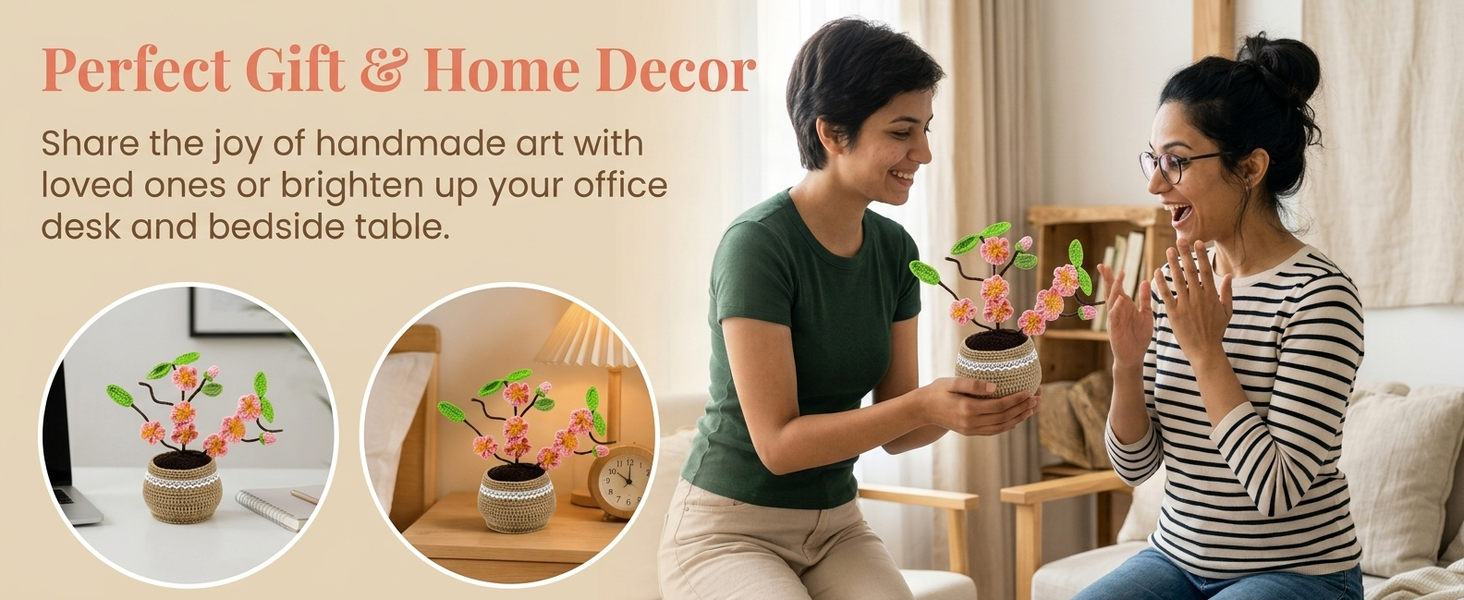HASTHIP Beginner Peach Blossom Crochet Flower Kit with Soft Yarn, Hook, Needle and Video Tutorials