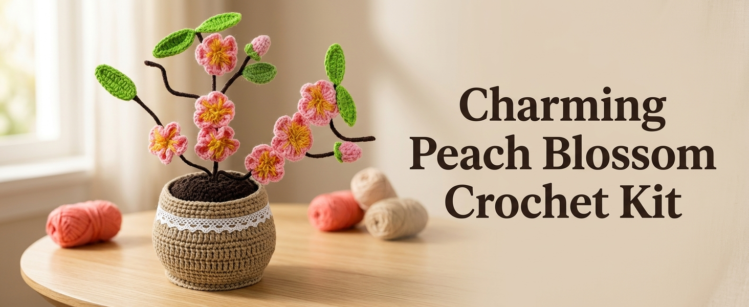 HASTHIP Beginner Peach Blossom Crochet Flower Kit with Soft Yarn, Hook, Needle and Video Tutorials