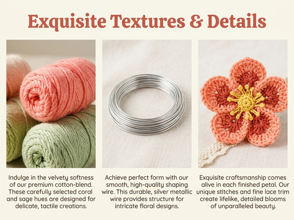 HASTHIP Beginner Peach Blossom Crochet Flower Kit with Soft Yarn, Hook, Needle and Video Tutorials