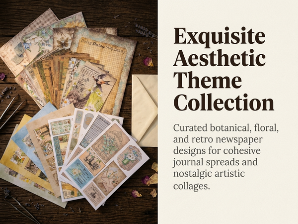 HASTHIP Vintage Wonderland Scrapbooking Kit with A6 Journal, Stickers, Papers and Tweezers