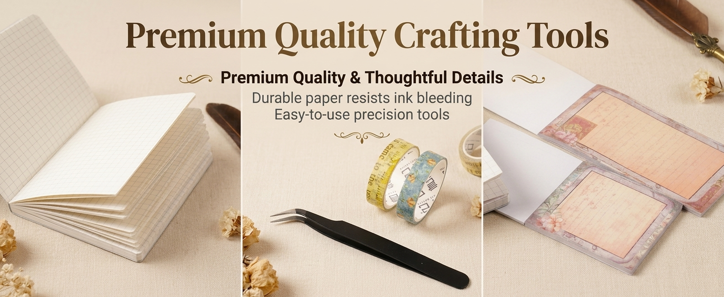 HASTHIP Vintage Wonderland Scrapbooking Kit with A6 Journal, Stickers, Papers and Tweezers