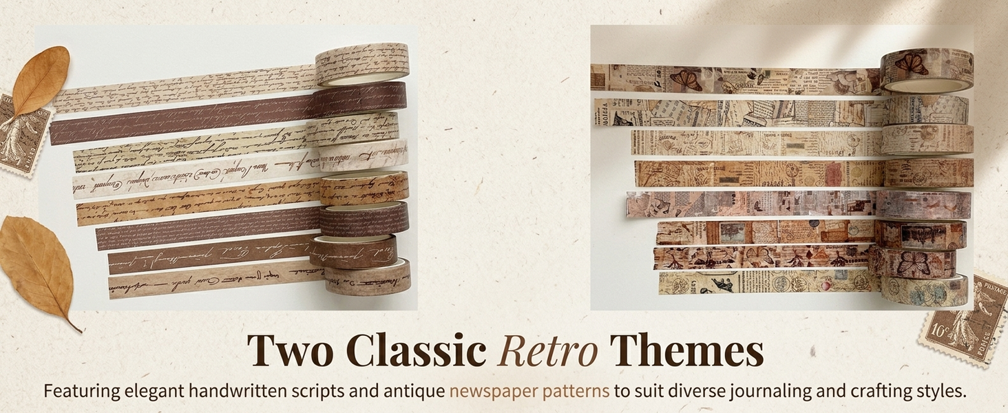 HASTHIP 16 Rolls Vintage Washi Tape Set with Handwritten Antique Patterns for Journals and Crafts