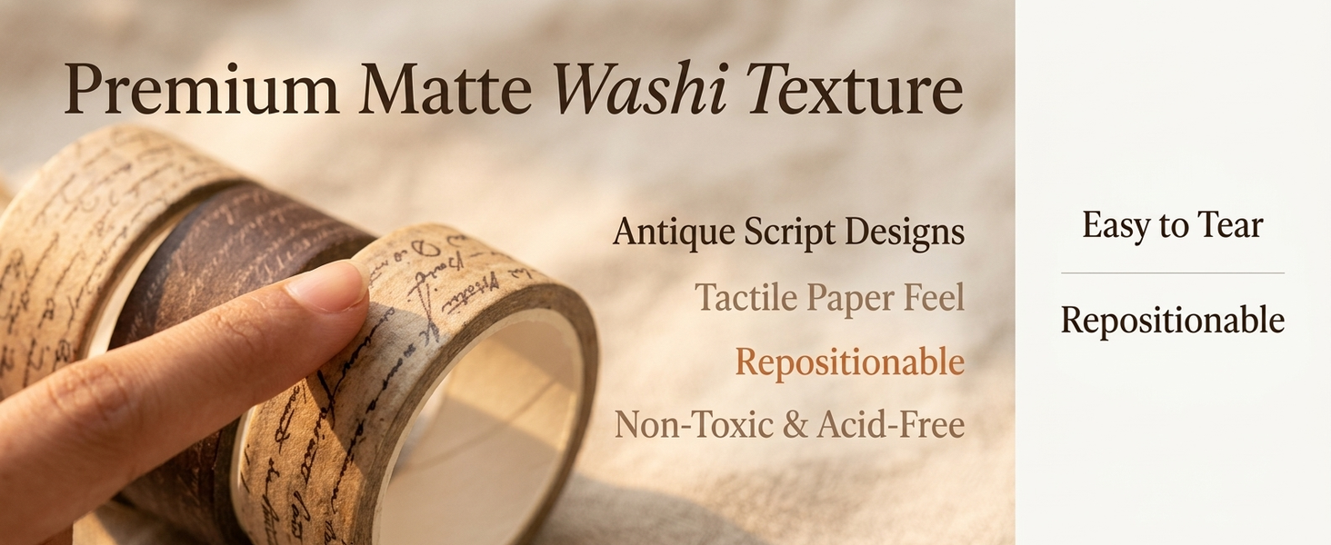 HASTHIP 16 Rolls Vintage Washi Tape Set with Handwritten Antique Patterns for Journals and Crafts