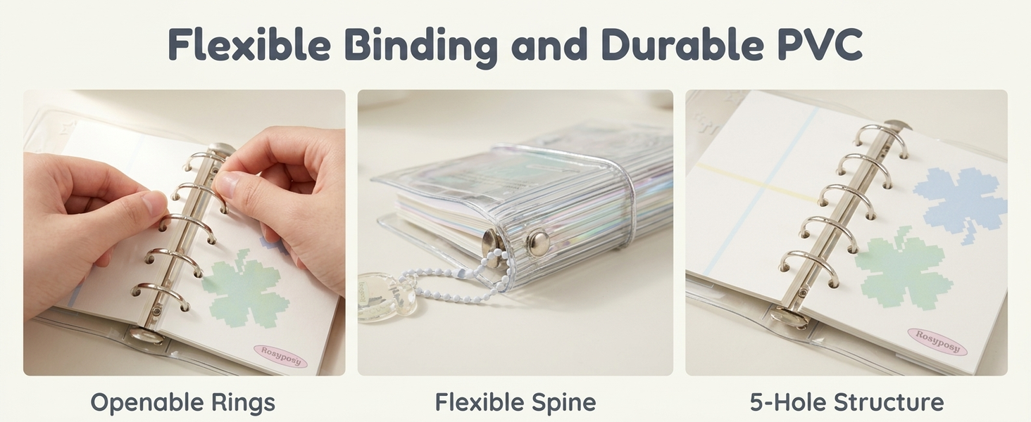 HASTHIP M5 Refillable Five-Hole Planner Binder with Silvery Transparent Cover and DIY Pages