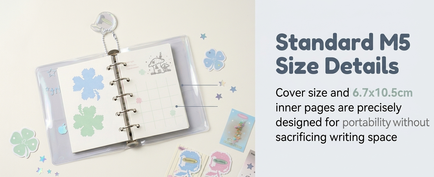 HASTHIP M5 Refillable Five-Hole Planner Binder with Silvery Transparent Cover and DIY Pages