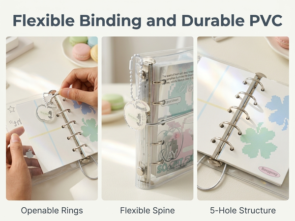 HASTHIP M5 Refillable Five-Hole Planner Binder with Silvery Transparent Cover and DIY Pages