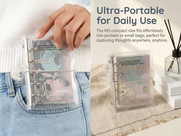 HASTHIP M5 Refillable Five-Hole Planner Binder with Silvery Transparent Cover and DIY Pages