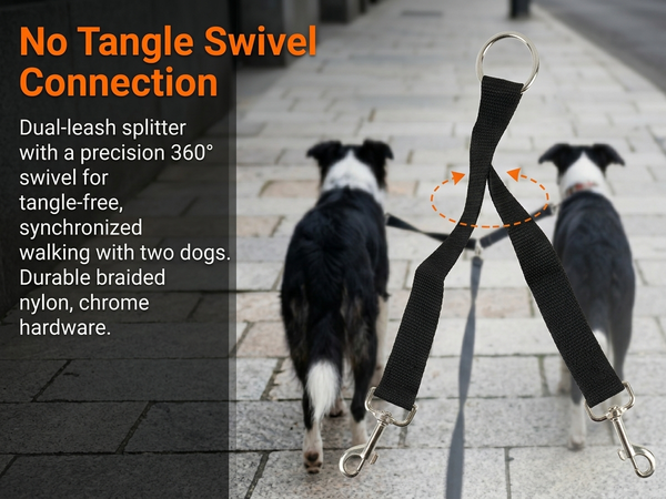 Qpets Double Dog Leash Split Lead with No-Tangle Swivel, Adjustable Length and Reflective Stitching