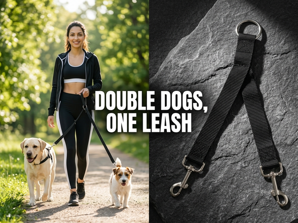 Qpets Double Dog Leash Split Lead with No-Tangle Swivel, Adjustable Length and Reflective Stitching