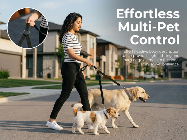 Qpets Double Dog Leash Split Lead with No-Tangle Swivel, Adjustable Length and Reflective Stitching