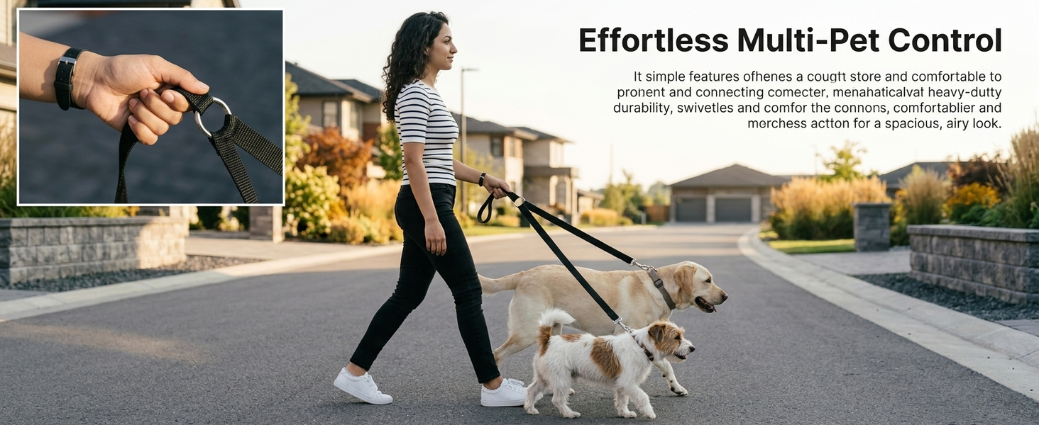 Qpets Double Dog Leash Split Lead with No-Tangle Swivel, Adjustable Length and Reflective Stitching