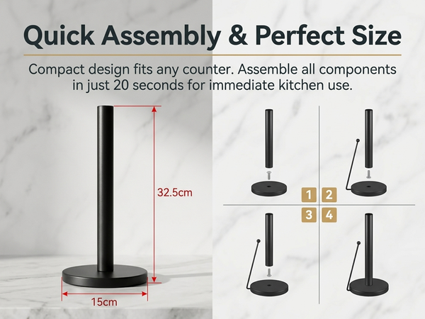 HASTHIP Paper Towel Holder with Anti-Roll Arm and Weighted Base for Countertop Use