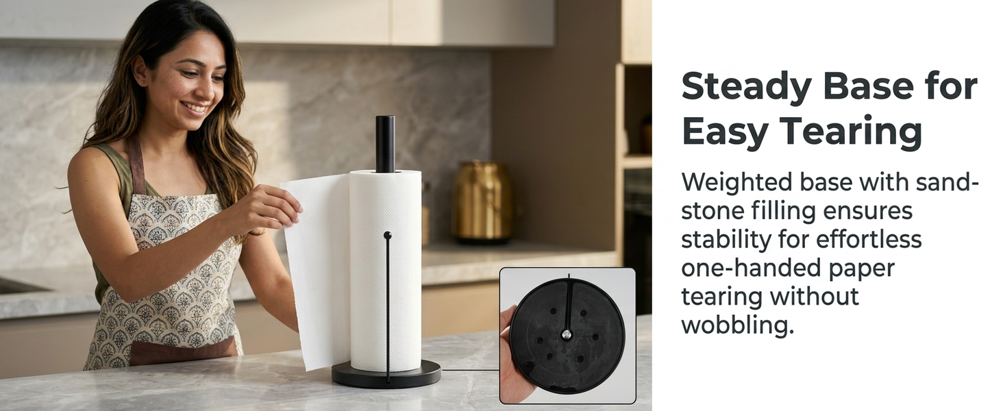 HASTHIP Paper Towel Holder with Anti-Roll Arm and Weighted Base for Countertop Use