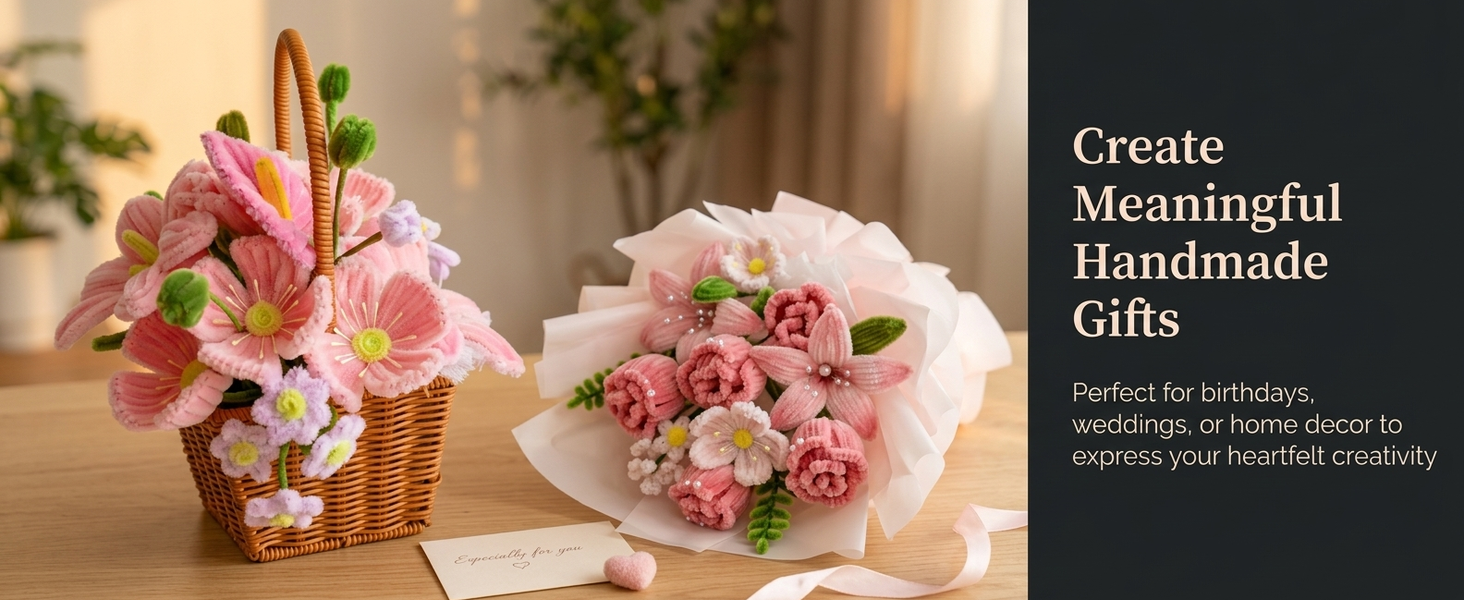 HASTHIP 270-Piece Chenille Stem Flower Craft Kit for DIY Bouquets and Handmade Floral Designs