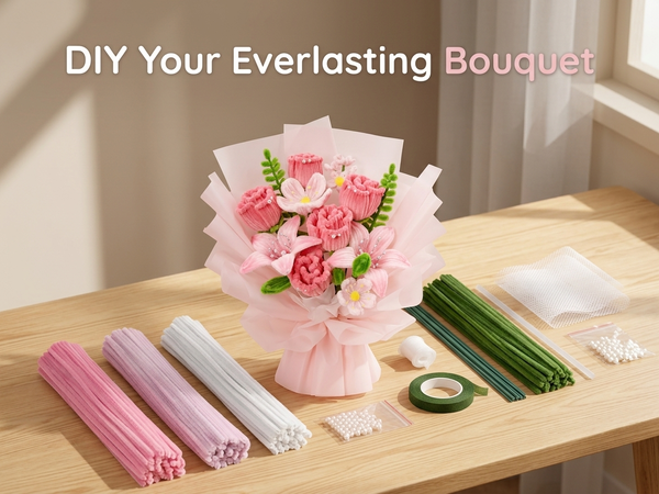 HASTHIP 270-Piece Chenille Stem Flower Craft Kit for DIY Bouquets and Handmade Floral Designs