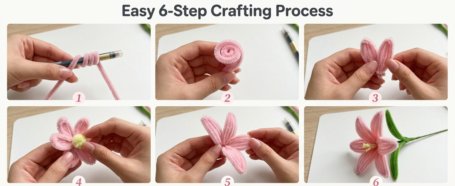 HASTHIP 270-Piece Chenille Stem Flower Craft Kit for DIY Bouquets and Handmade Floral Designs