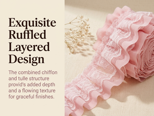 HASTHIP Pleated Chiffon Lace Trim, Double-Layer Tulle Ribbon, 5.5cm Wide for Sewing Crafts