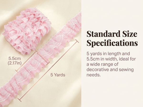 HASTHIP Pleated Chiffon Lace Trim, Double-Layer Tulle Ribbon, 5.5cm Wide for Sewing Crafts