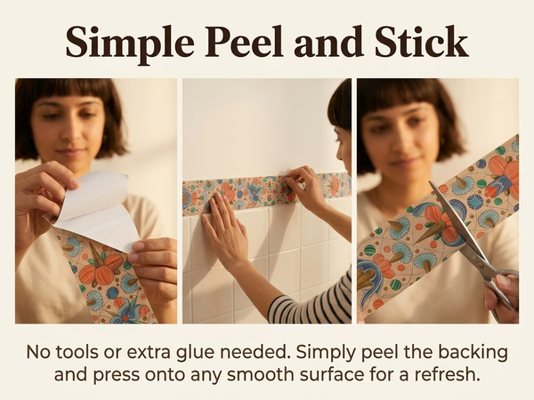 HASTHIP Peel-and-Stick Geometric Tile Wallpaper Border for Kitchen and Bathroom Accents
