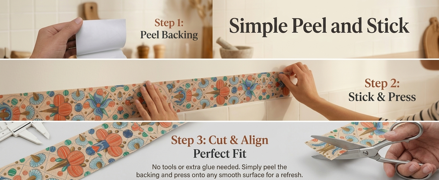 HASTHIP Peel-and-Stick Geometric Tile Wallpaper Border for Kitchen and Bathroom Accents