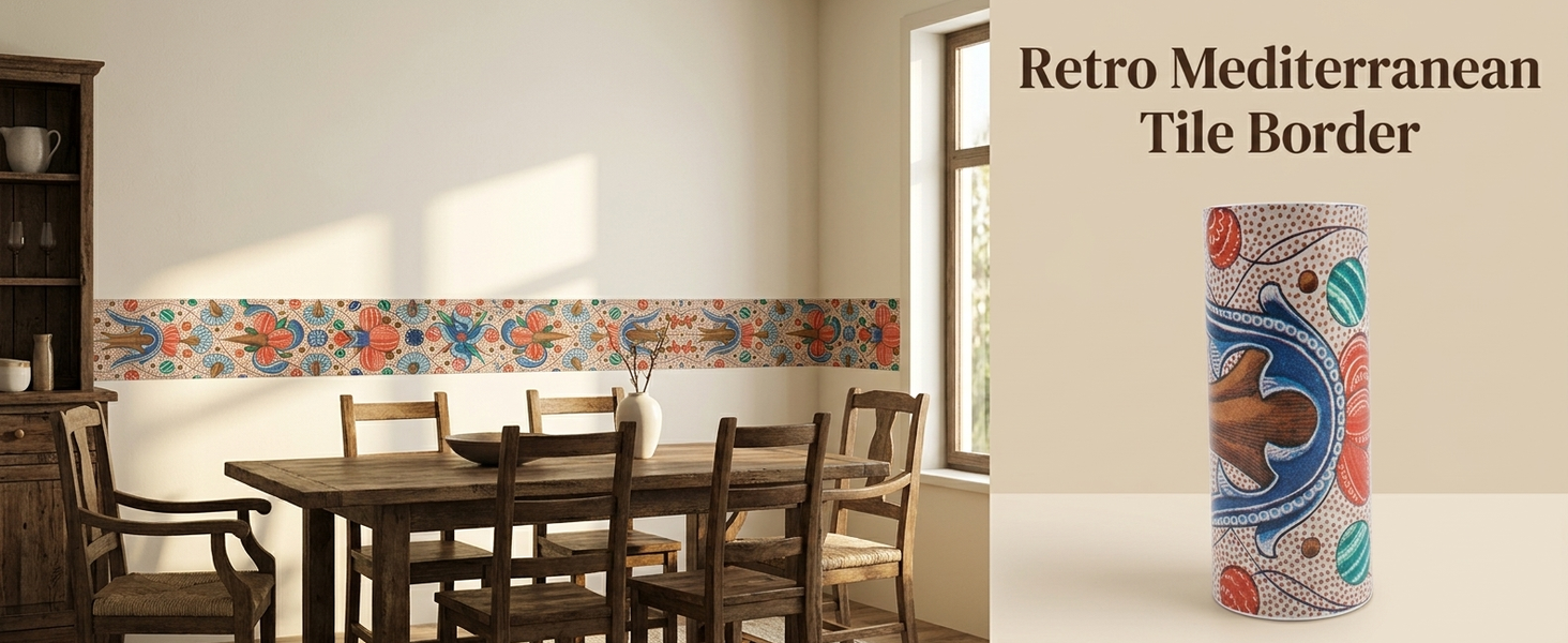 HASTHIP Peel-and-Stick Geometric Tile Wallpaper Border for Kitchen and Bathroom Accents