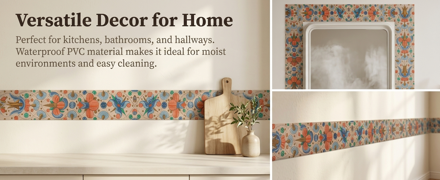 HASTHIP Peel-and-Stick Geometric Tile Wallpaper Border for Kitchen and Bathroom Accents