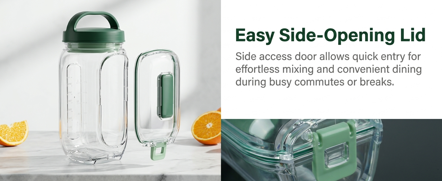 HASTHIP Upgraded Salad Pod Mason Jar with Side-Open Lid, Portable On-the-Go Salad