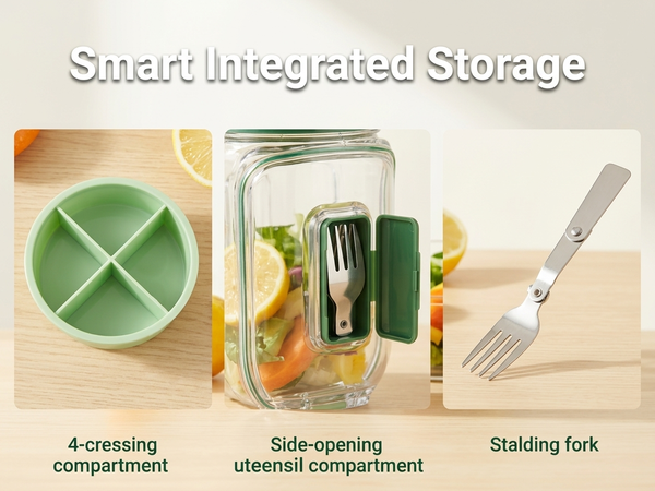 HASTHIP Upgraded Salad Pod Mason Jar with Side-Open Lid, Portable On-the-Go Salad
