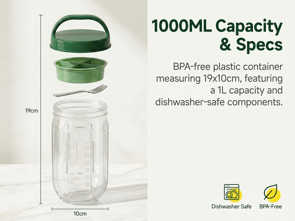 HASTHIP Upgraded Salad Pod Mason Jar with Side-Open Lid, Portable On-the-Go Salad