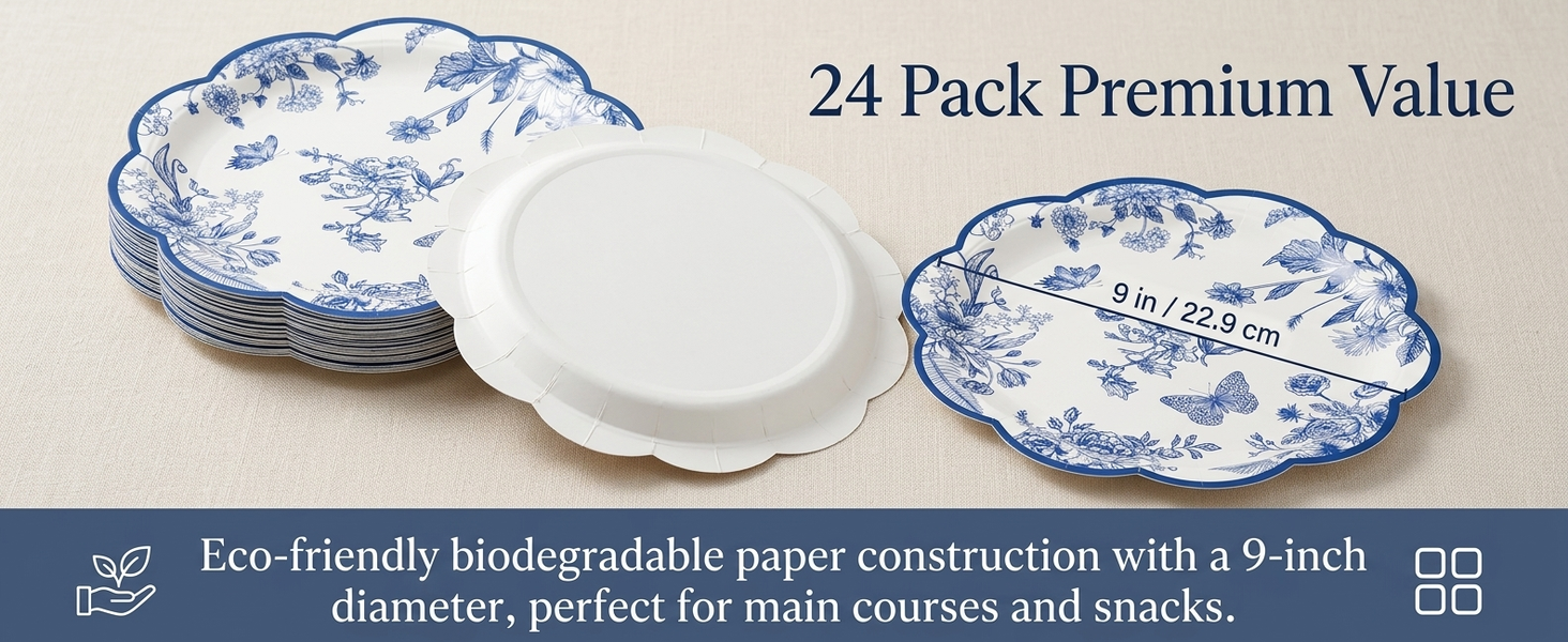 HASTHIP 24 Pack Blue Floral Paper Placemats with Scalloped Edges for Parties and Daily Dining