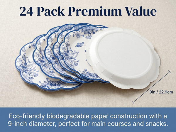 HASTHIP 24 Pack Blue Floral Paper Placemats with Scalloped Edges for Parties and Daily Dining