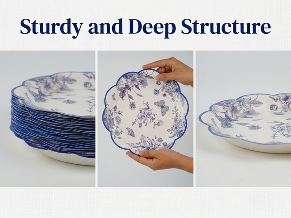 HASTHIP 24 Pack Blue Floral Paper Placemats with Scalloped Edges for Parties and Daily Dining