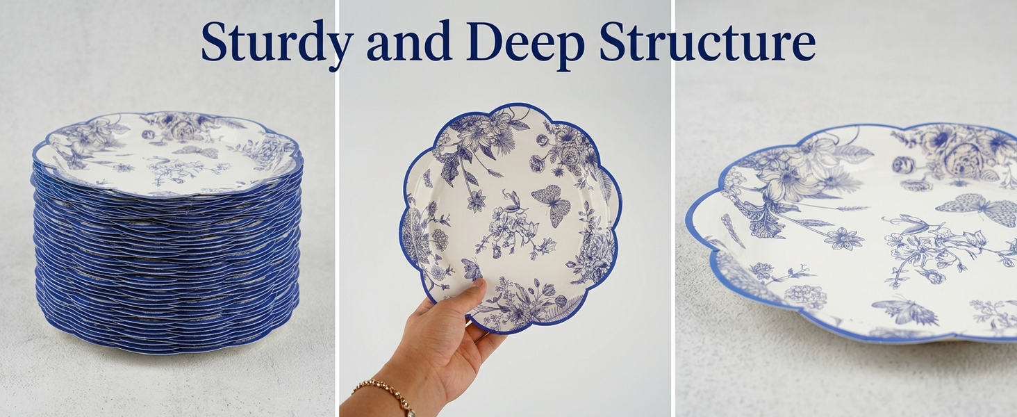 HASTHIP 24 Pack Blue Floral Paper Placemats with Scalloped Edges for Parties and Daily Dining