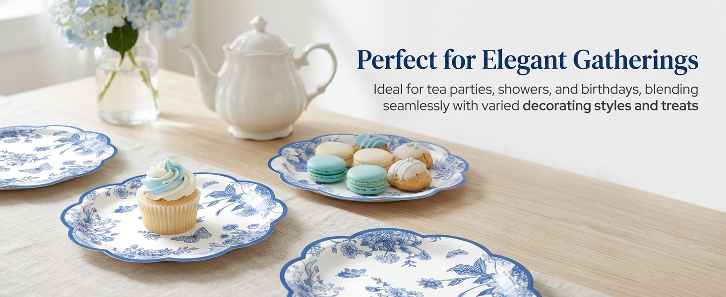 HASTHIP 24 Pack Blue Floral Paper Placemats with Scalloped Edges for Parties and Daily Dining