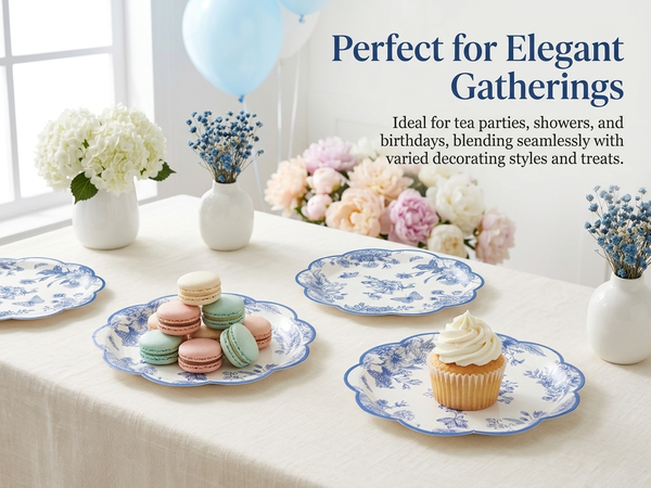 HASTHIP 24 Pack Blue Floral Paper Placemats with Scalloped Edges for Parties and Daily Dining
