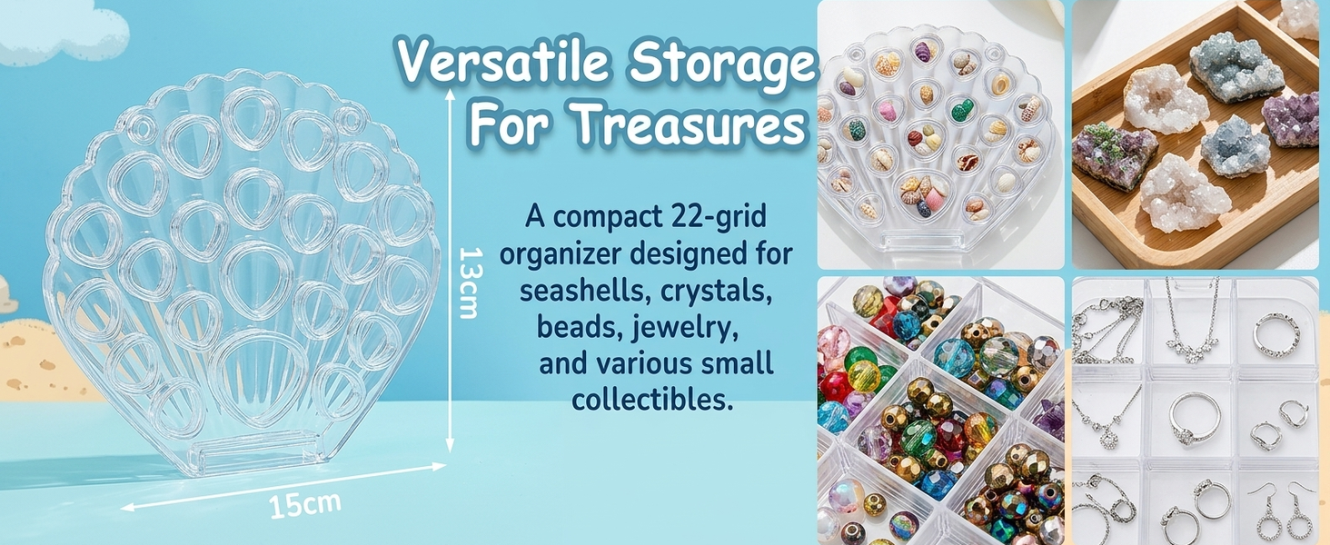 HASTHIP Acrylic Seashell Box Grid Organizer with 22 Compartments for Collectibles