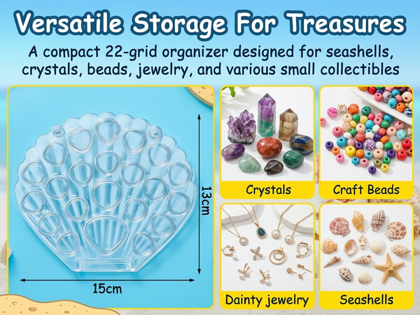 HASTHIP Acrylic Seashell Box Grid Organizer with 22 Compartments for Collectibles